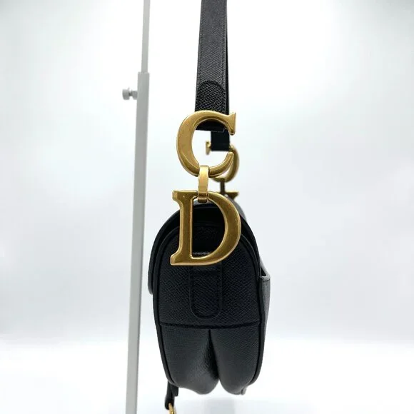 Dior Black Grained GHW Medium Saddle Bag w/ Strap - Picture 4 of 10